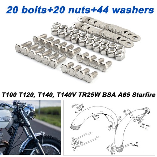 80xMudguard Nut Washer Kit For Triumph Bonneville T140 T120 T100 Stainless Steel - Picture 6 of 9