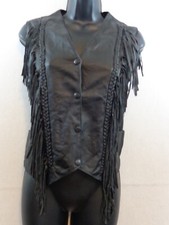 USA Biker Dream Apparel Vest Women's Medium Black Fringe Genuine Leather New Tag