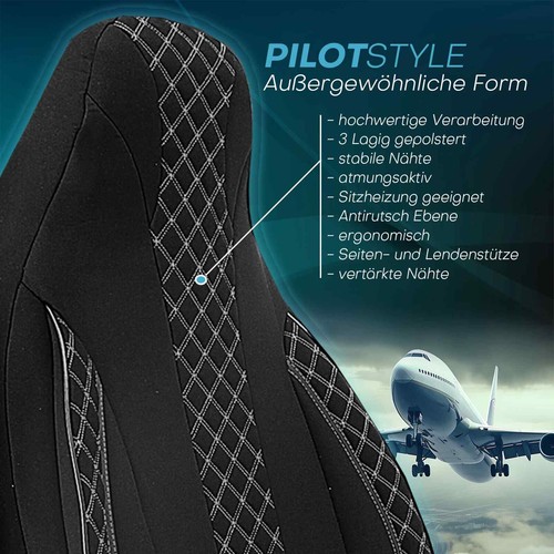Fundas de asiento Pilot adecuadas para Jeep Compass 2 (blanco y negro) | 2x delanteras ZARA408 - Imagen 4 de 12