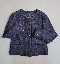 J.Crew Tweed Jacket Women 4 Navy Purple Wool Blend Boucle Lady Blazer 49196