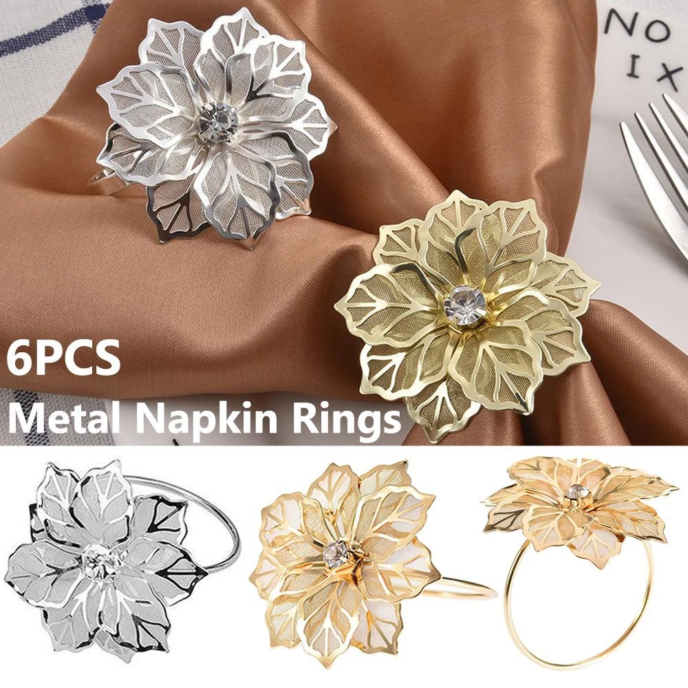 6 Pcs Floral Metal Rings Napkin Holder Party Table Dinner Wedding Towel Ring UK