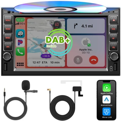 YUANTING UK 2Din DAB+ Car Stereo CD DVD Player Wireless Carplay Android Auto BT 5.0 Radio