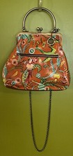 Patricia Nash Leather Novella Frame Kiss Lock Orange Birds Paradise Purse Artsy