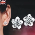 Trendy 925 Sterling Silver Crystal Stud Earrings Flower Stud Earrings