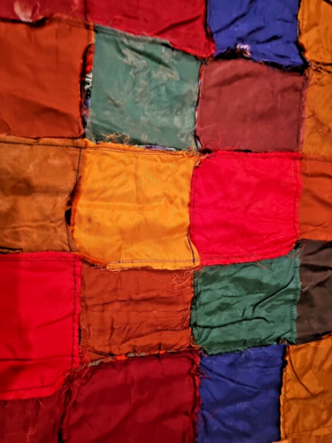 Velvet Patchwork Quilt Bedspread Queen 93 x 120 Vintage 70's Hippie UnFinished - Picture 10 of 20