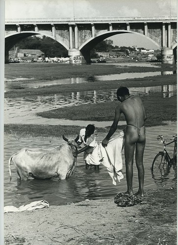 India Laundry day in River Cow Old Photo Defossez 1970's - Picture 3 of 3