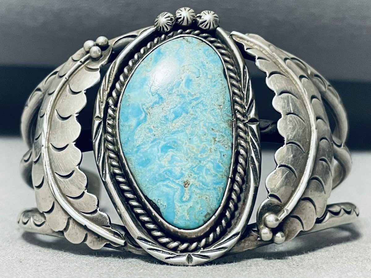 Greyeyes Artist Vintage Native American Navajo Easter Blue Turquoise Sterling Silver Bracelet Greyeyes Artist Vintage Native American Navajo Easter Blue Turquoise Sterling Silver Bracelet