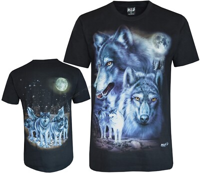 Wolf Pack T-Shirt Wölfe unter Vollmond Nachthimmel Wald Glow in Dark von Wild