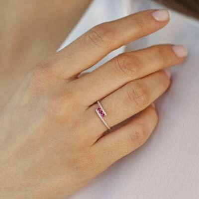 Diamond gold ring 14K 585 natural red 0.15ct rubies and 0.15ct brilliant diamonds