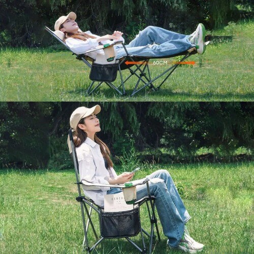 Portable Folding Camping Lounger Chair 2 In1 Recliner Removable Backrest Chair - Bild 2 von 31