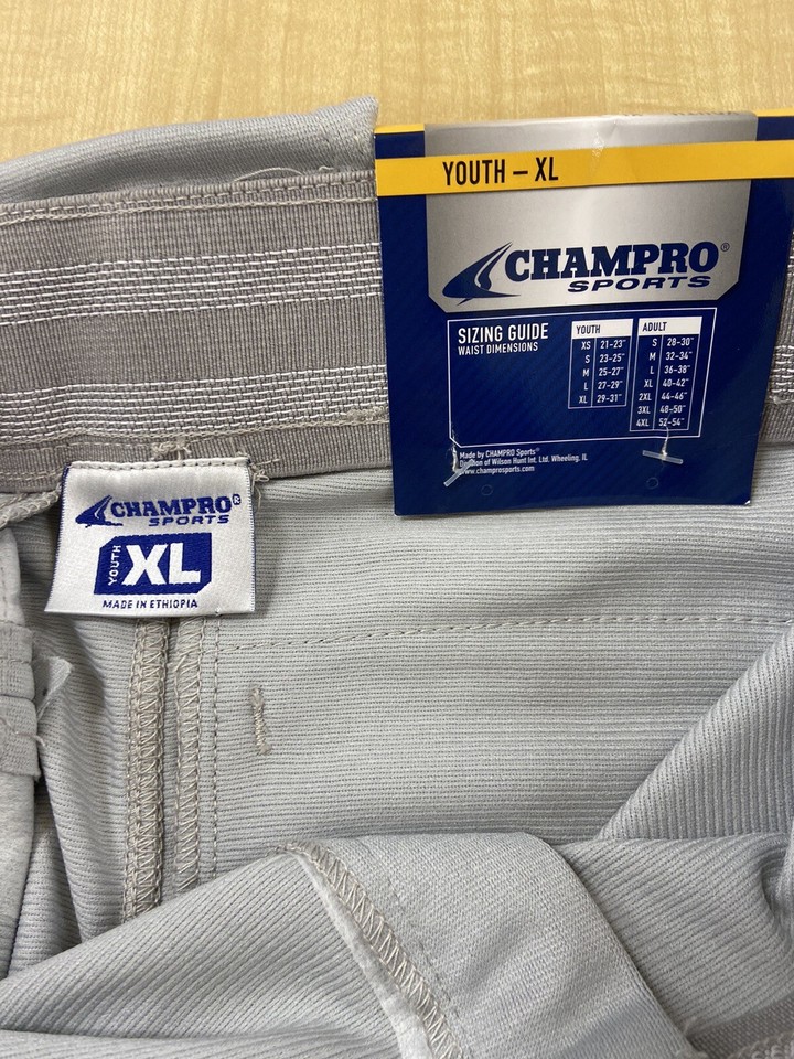 NWT Champro Youth Baseball Pants Open Leg Gray w/Royal Blue Piping Sz