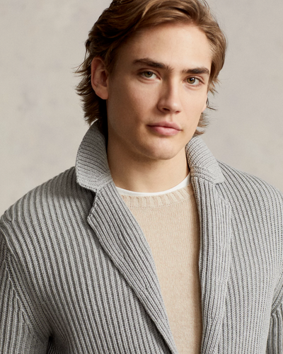 Cárdigan Blazer Polo Ralph Lauren Algodón y Cachemira Calce Regular $398 Grande Gris - Imagen 2 de 5