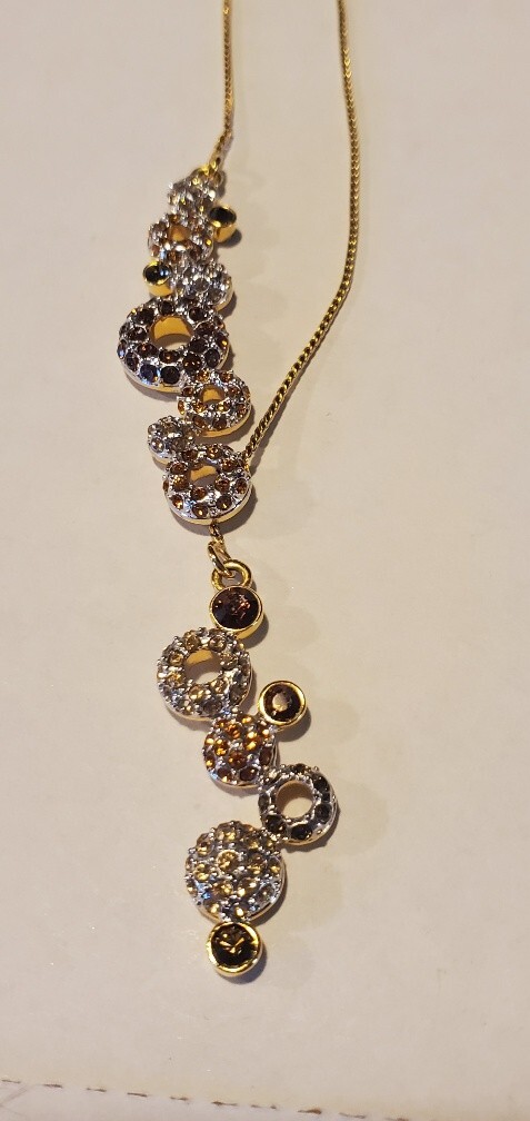 Collier Gold Tone Avec Trois Pierres Transparentes - Occasion - Bijou Fantaisie