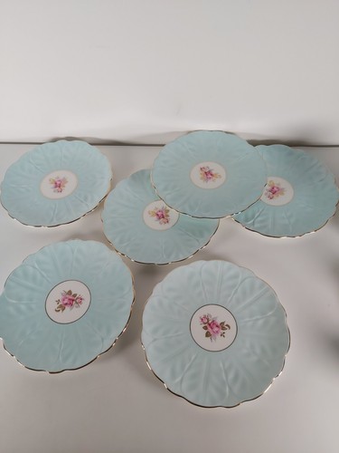 Aynsley Aqua Blue Floral Gilded Dessert Set For Six - Picture 18 of 24