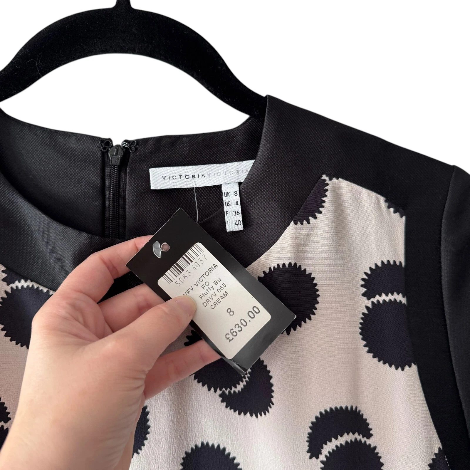 UNDERCOVER Abito Victoria Beckham taglia 4 stampato seta crepe tubino neutro designer preppy