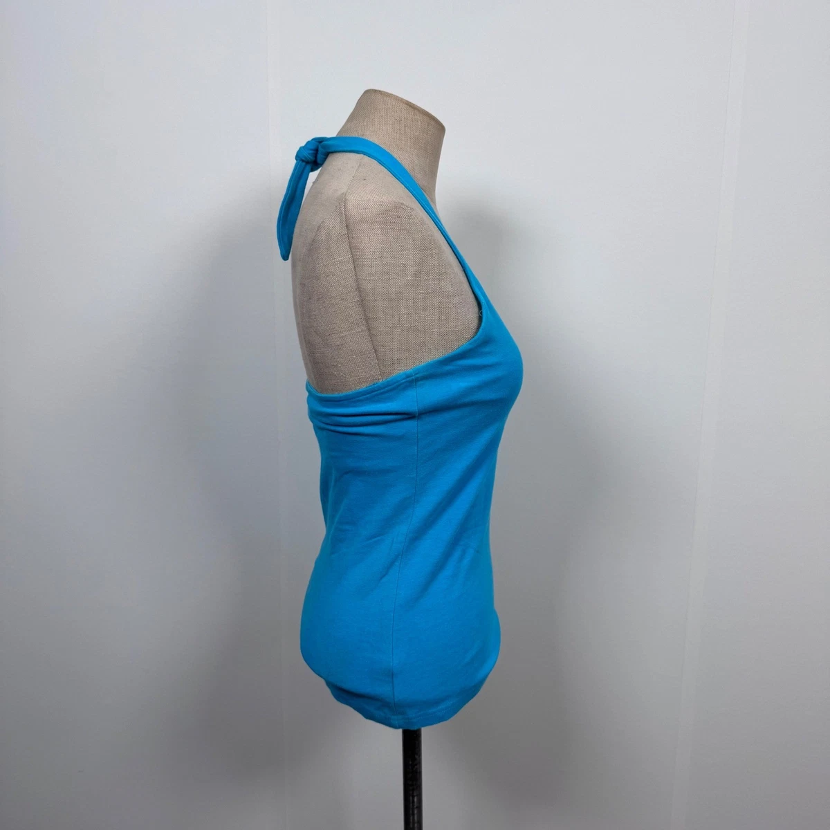 VTG Y2K Turquoise Blue V-Neck Halter Top Coconut Girl Surf Festival Summer Beach