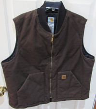 Vintage CARHARTT USA Men s 2XL XXL VO2 Dark Brown Quilt Lined Vest