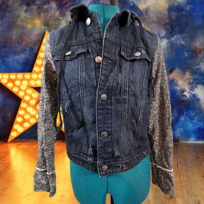 Thread & Supply Cotton Sleeve Black Denim Grey Hooded Jacket Sz - Juniors Small