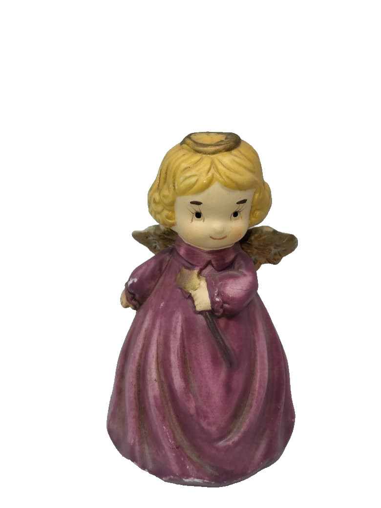Vintage Angel Girl Figurine Purple Dress Ceramic Collectible Decor