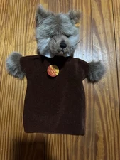 NWT Steiff Wolf/Fox Plush Hand Puppet Knopf Im Ohr #6374/24 11” Made in Germany