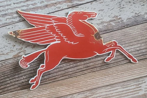 Vintage Mobil Pegasus Diecut Porcelain Metal Gas Oil Sign