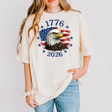 1776-2026 America 250th Anniversary Patriotic USA Flag Eagle 2D T-Shirt Fourth