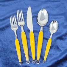 Vtg WMF Fantasia 5pc Silverware Flatware Set Fork Spoon Knife Yellow Matteo Thun