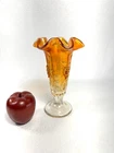 Vintage Fenton Vase Carnival Glass Marigold Sunset Grape & Cable 8" Ruffled