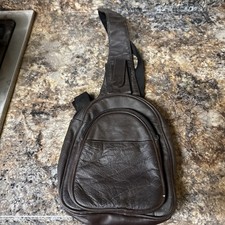 Brown Crossbody Sling Bag Zip Closure Pockets Adjustable Strap Men Casual Travel