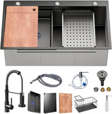 30 X 18 Inch Kitchen Sink, Single Bowl Stainless Steel Gunmetal Black Topmount M