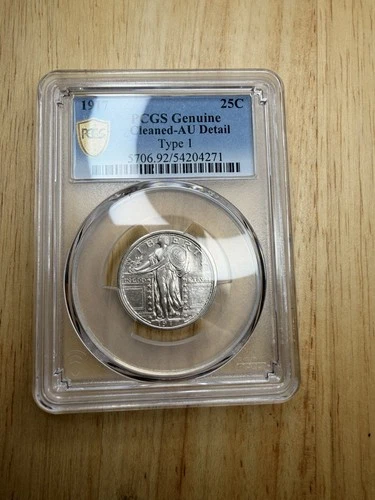 1917 Type 1 AU Details Cleaned Standing Liberty Quarter