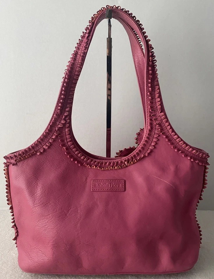 Isabella Fiore 3D Floral Cuero Hobo Bolso de Hombro Bolso Rosa Vintage LEER Foto 3 de 4