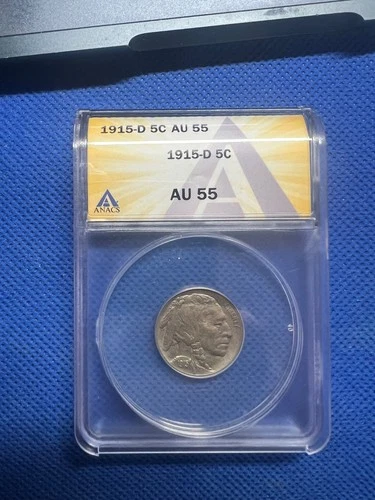1915 D US Buffalo 5 Cent Nickel Coin ANACS AU 55 #H647