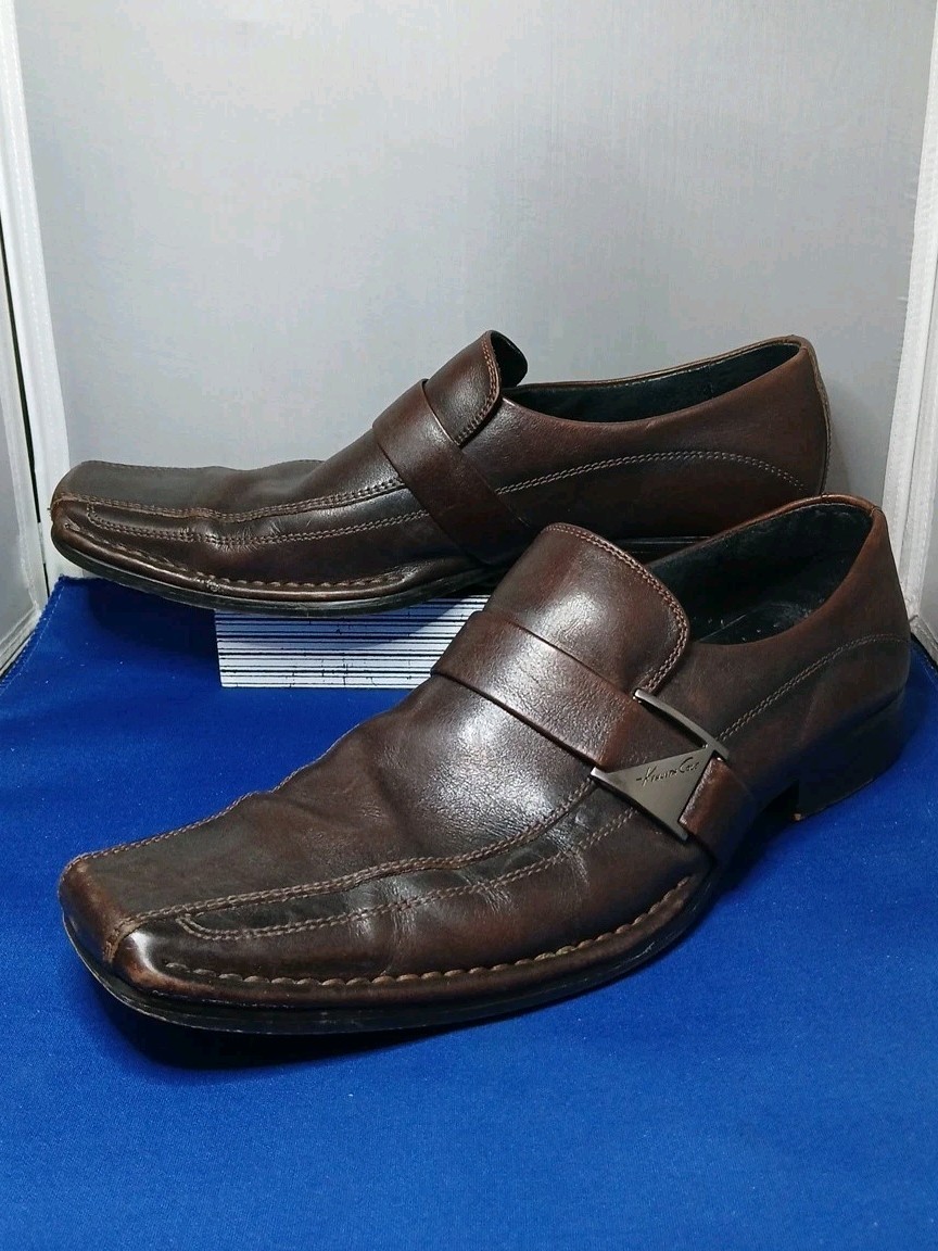 Kenneth Cole Square Toe Dress Shoes Buckle Men's Size 9.5M Brown Leather