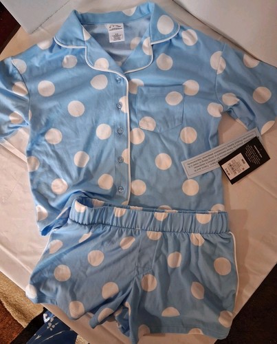 Art Class Girls Allover Printed Cozy Pajama Set Top w Shorts Medium Size 8 Blue