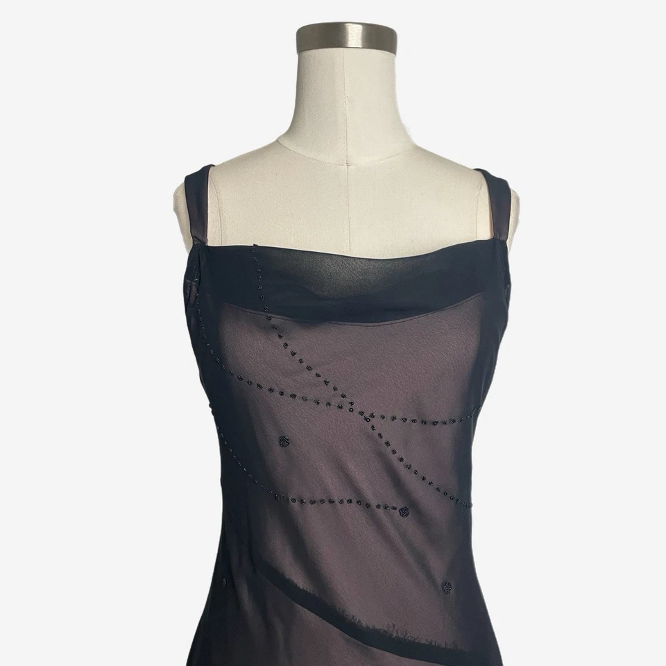 De colección Y2K Believe Transparente Caída Cintura Corte Sesgado Capucha Asimétrica Cuello Cuentas Midi S Foto 3 de 4