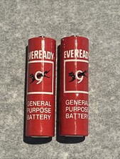 2 Vintage Eveready AA 1015 Black Cat Batteries Made In USA Great Display Pieces