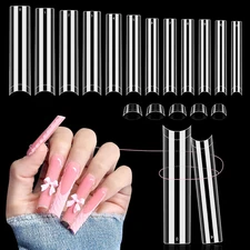 504 PCS No C Curve Clear Nail Tips for Acrylic Nails Professional, 3XL Extra Lon