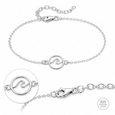 925 Sterling Silber Welle Gliederkette Armband 7+2'' verstellbar gepunzt Geschenktüte