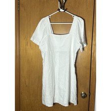 MADEWELL Square Neck Mini Dress Back Cutout White 100% Linen Women Size 14 NEW