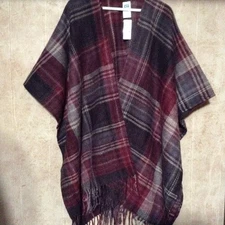 Woolrich Poncho Womens One-Size  Red/Burgundy Plaid Shawl Cape