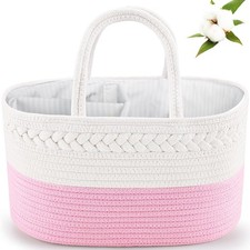 Diaper Caddy Organizer, Boho Rustic Cotton Rope Nursery Baby Basket, Changing...