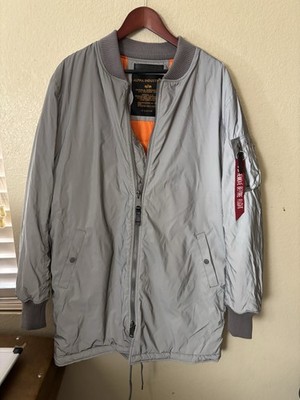 Alpha Industries Silver Reflective Flight Long Bomber Jacket Parka Men s  XL