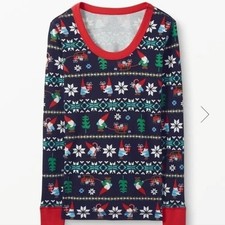 NEW Hanna Andersson Women's Gnome Holiday Print Scoopneck Sz M Pajama Top