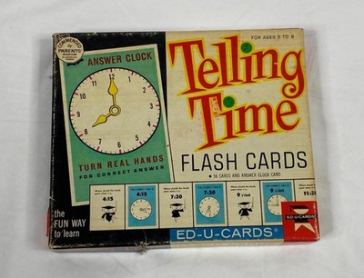 Vtg TELLING TIME Flash Cards Ed-U-Cards 1963 Answer Clock Retro Nostalgic