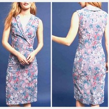 Maeve Anthropologie Purple Jacquard Floral Dress Boho Office Core Midi V Neck 4