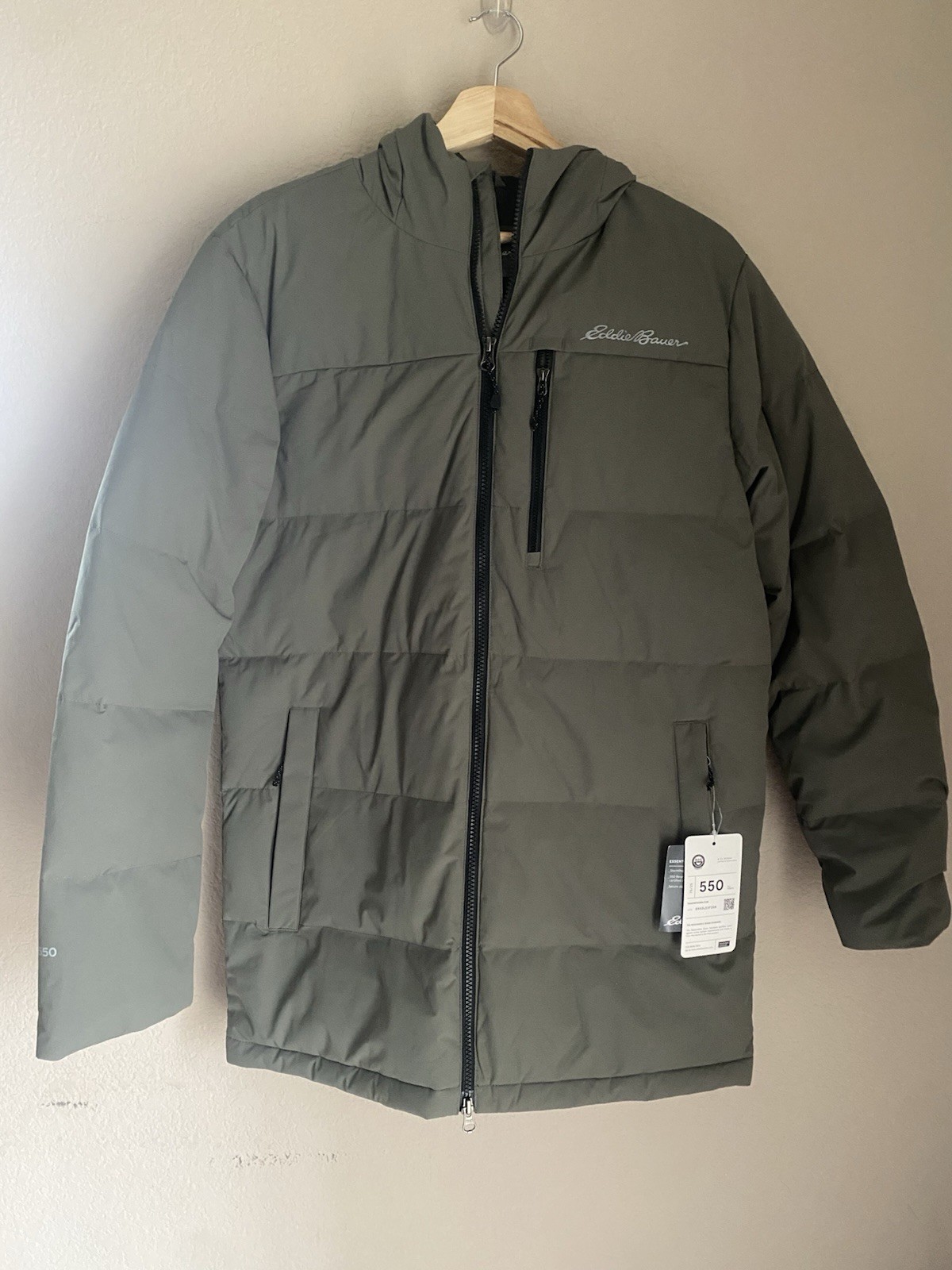 Eddie Bauer Mens Essential Outdoor 550 Down Jacket Green Small Puffer Parka NWT