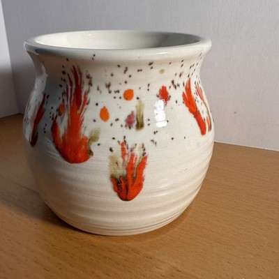 Bar Harbor Maine Drip Glazed Pottery Vase Orange Red & Green Boho Retro Cute!