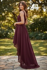 NWT Anya Burgundy High Low 16 Chiffon Lace Formal Dress Wedding Cocktail Gown