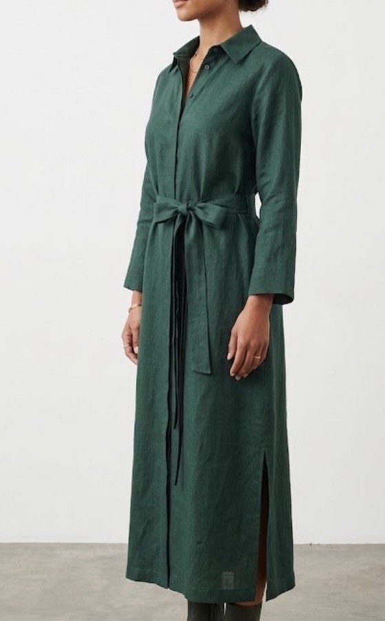MARINA RINALDI DICEMBRE GREEN BUTTON UP SHIRT DRESS 100% LINEN SIZE 16 NWT